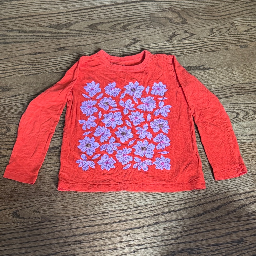 Crewcuts Red Long Sleeve Shirt with Purple Floral Design